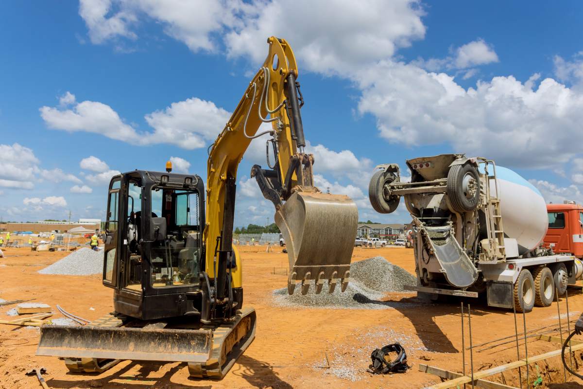 In construction site is being worked with heavy construction equipment