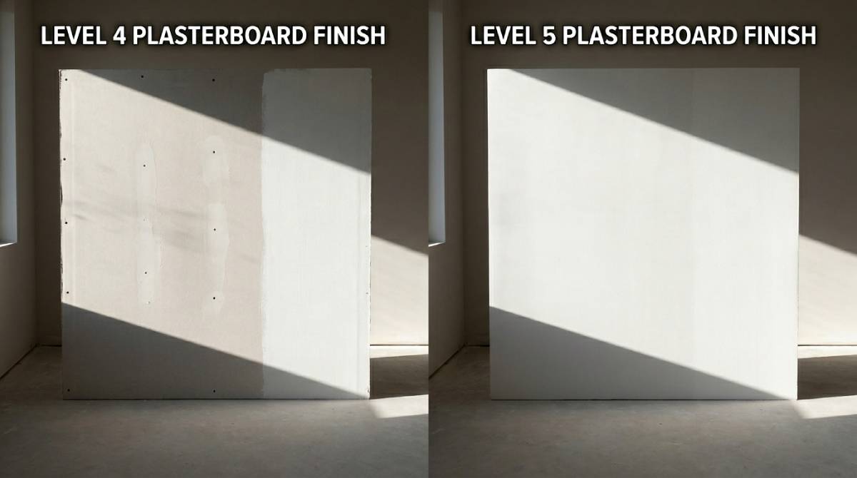Plasterboard finish level comparison for commercial gym walls